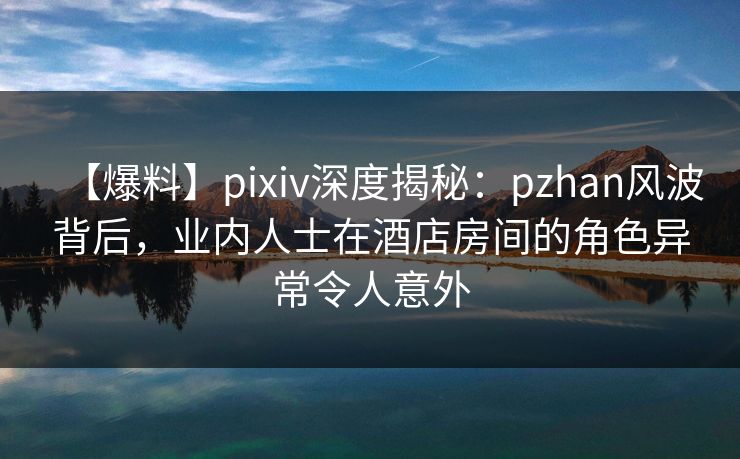 【爆料】pixiv深度揭秘：pzhan风波背后，业内人士在酒店房间的角色异常令人意外
